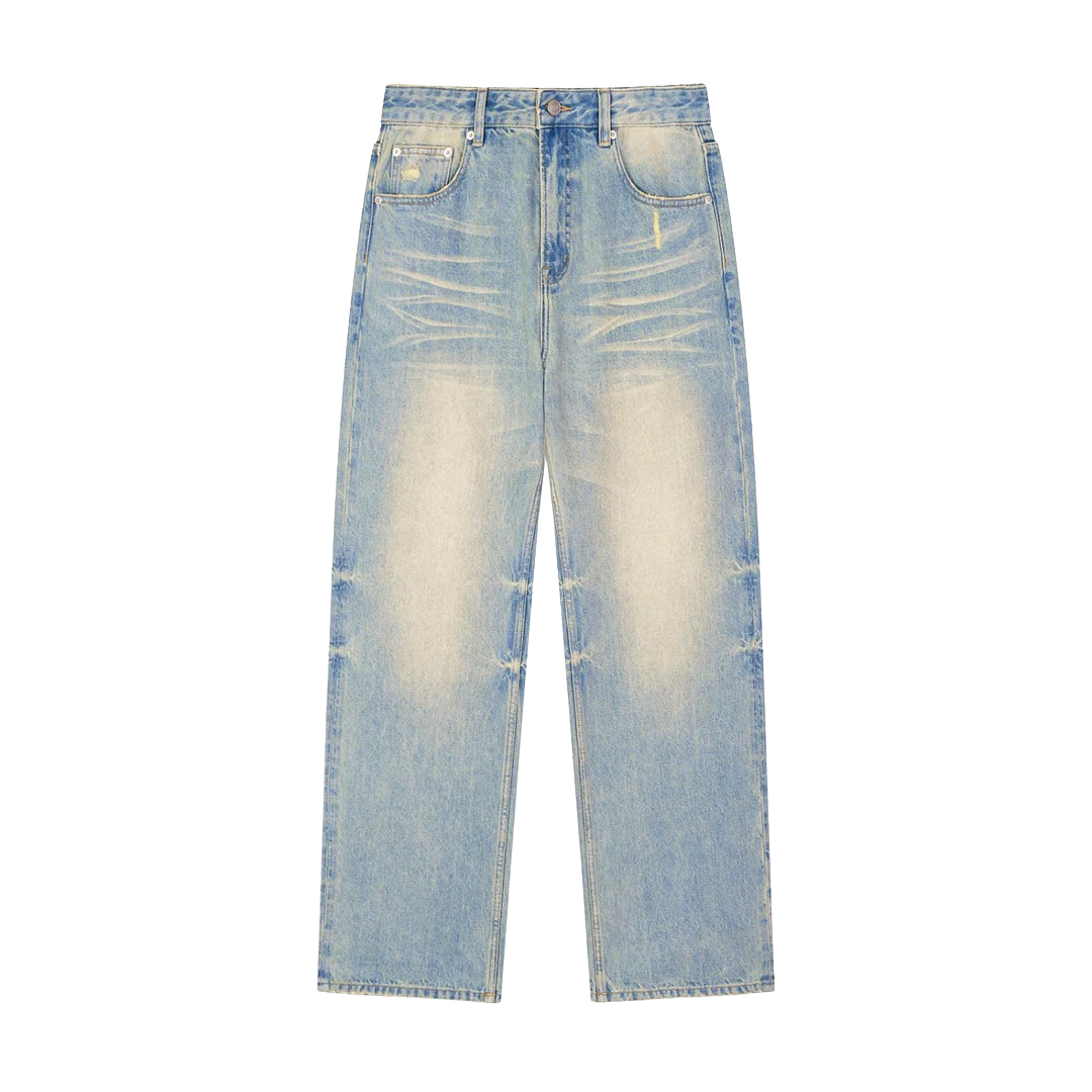 DISTRESSED RAW HEM DENIM JEANS